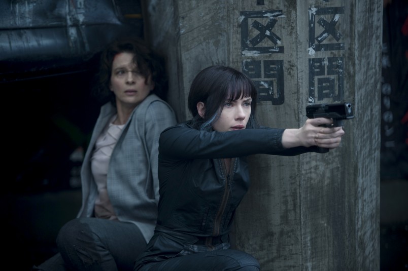 Scarlett Johansson and Juliette Binoche in a scene from Ghost in the Shell